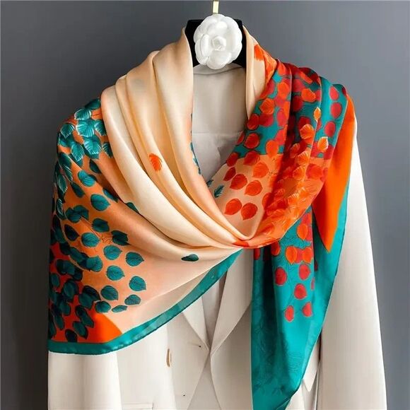 Boho Chic Retro Leaf Print Square Scarf - Durable Polyester, Versatile. - Picture 1 of 5